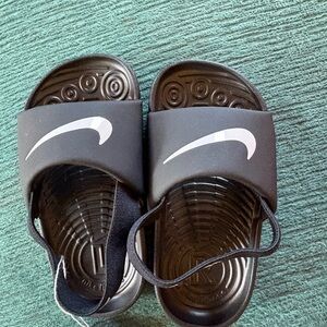 Baby Nike Black Slides with White Swoosh